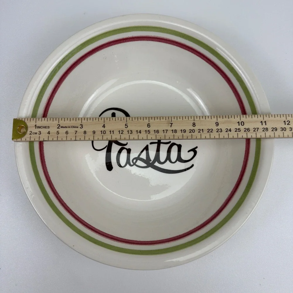 Royal China Co Pasta Serving Bowl 12 Inch Green Burgundy Stripe Made in‎ USA